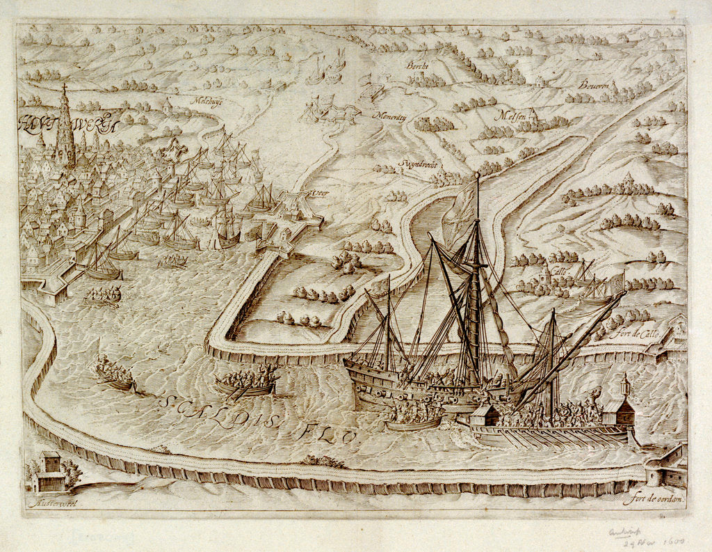 Detail of Black Galley cuts out large Spanish Cromster by Johannus Theodorus de Bry
