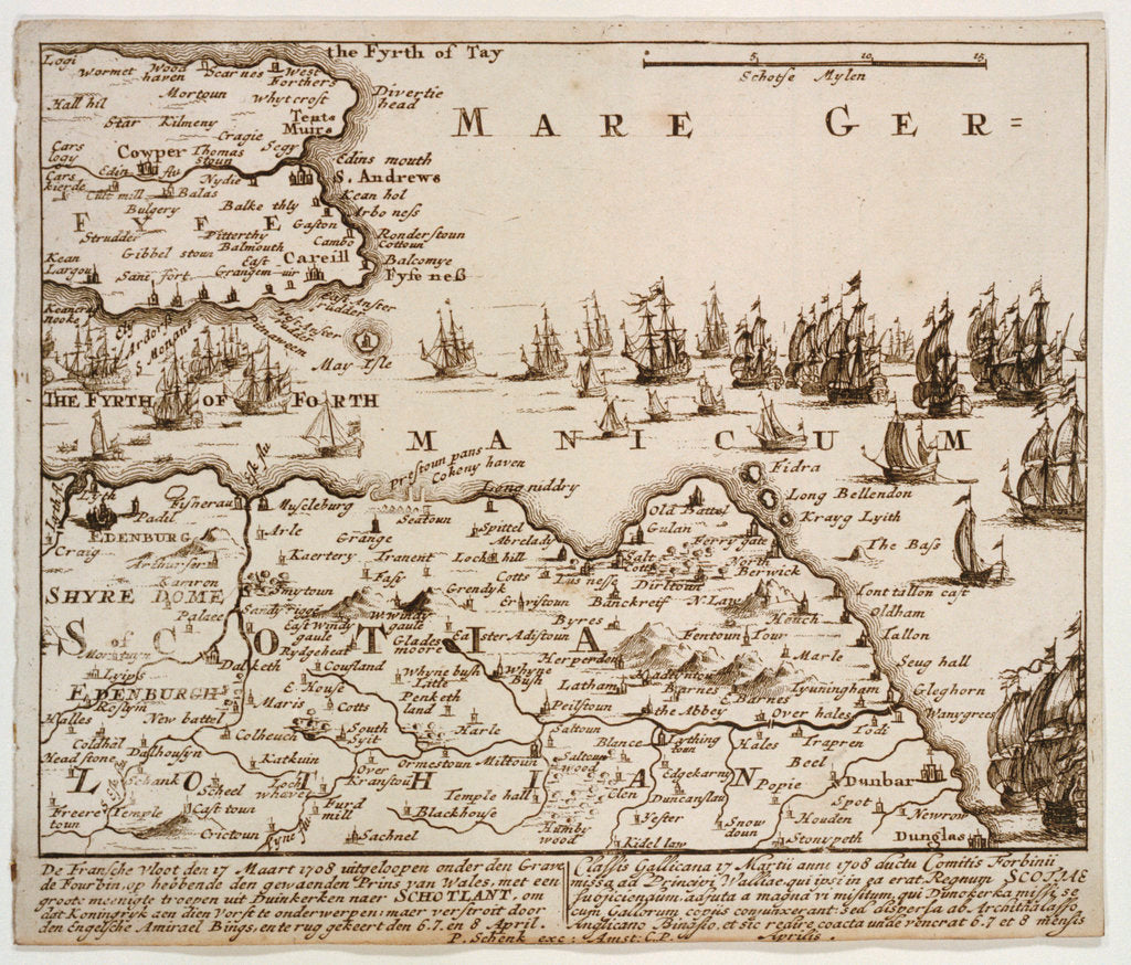 Detail of Forbin's attempt against Scotland, 17 March 1708 by Peter Schenk