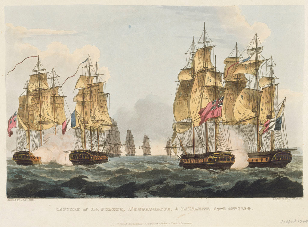 Detail of Capture of 'La Pomone',  'L' Engageante' & 'La Babet', 23 April 1794 by Thomas Whitcombe