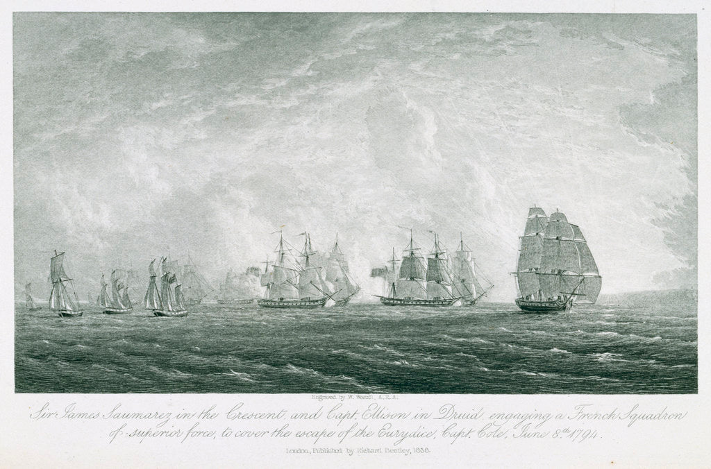 Detail of 'Crescent' and 'Druid' engaging a French squadron to cover the escape of the 'Eurydice', 8 June 1794 by William Westall