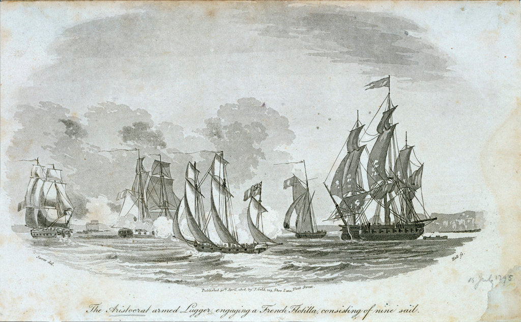 Detail of The 'Aristocrat' armed lugger engaging a French flotilla by John Thomas Serres