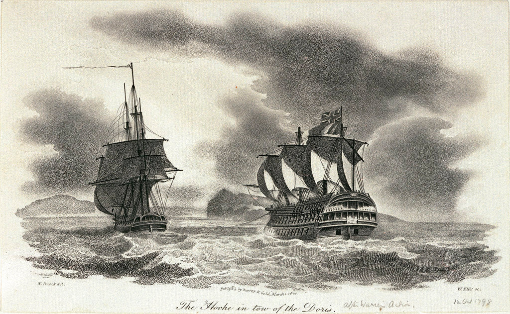 Detail of The 'Hoche' in tow of the 'Doris' by Nicholas Pocock