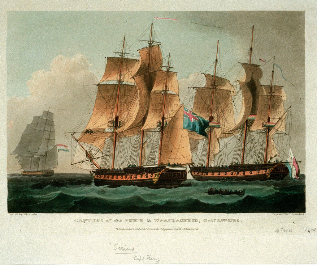 Detail of Capture of the 'Furie' & 'Waakzamheid' 23 October 1798 by Thomas Whitcombe