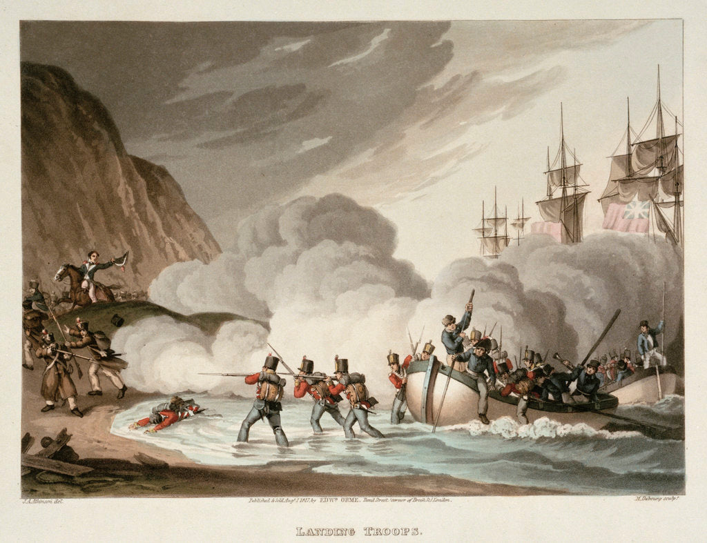 Detail of Landing troops by John Augustus Atkinson