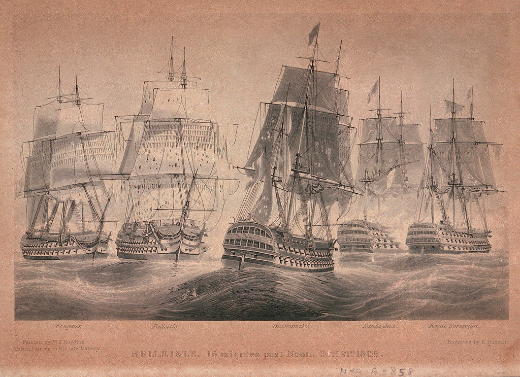 Detail of Belleisle' fifteen minutes past noon, October 21 1805, 'Fougeux', 'Belleisle', 'Indomptable', 'Santa Ana' and 'Royal Sovereign by William John Huggins