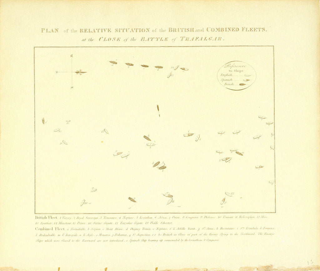Detail of Plan of the relative situation of the British and combined fleets, at the close of the Battle of Trafalgar, 21 October 1805 by unknown