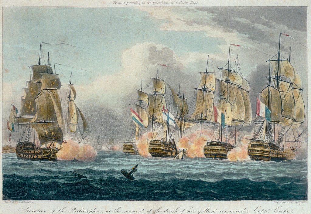 Detail of Situation of HMS 'Bellerophon' at the moment of the death of her gallant commander Captain Cooke' by Thomas Whitcombe