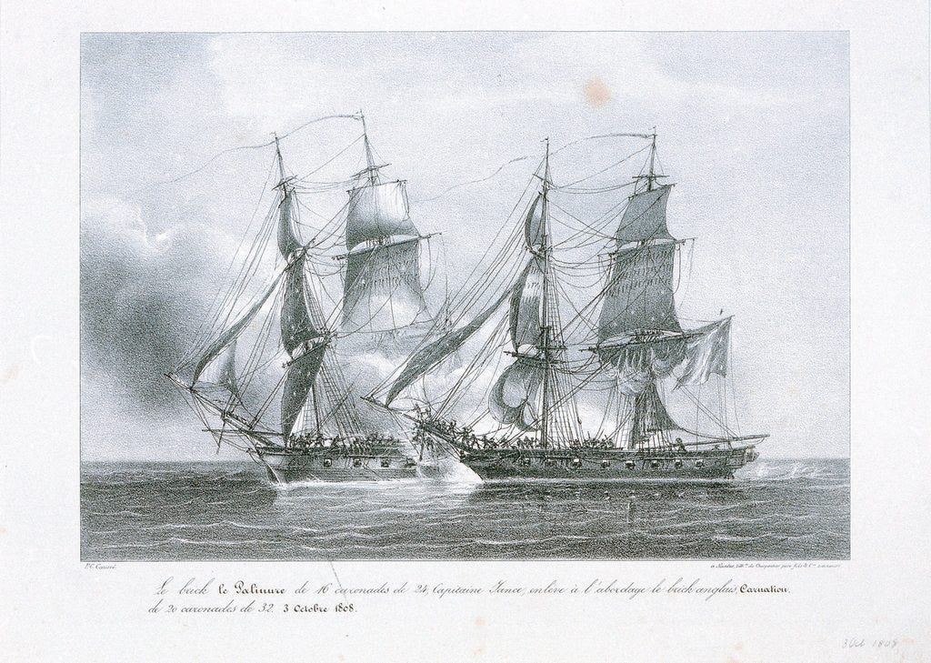 Detail of Action between the 'Palinure' and  'Carnation', 3 October 1808 by P. C.