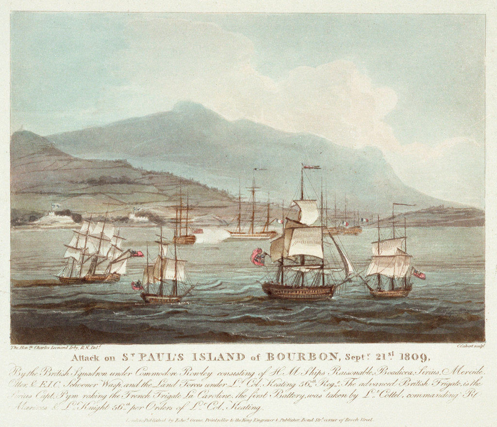 Detail of Attack on St Paul's Island of Bourbon, 21 September 1809 by Charles Leonard Irby