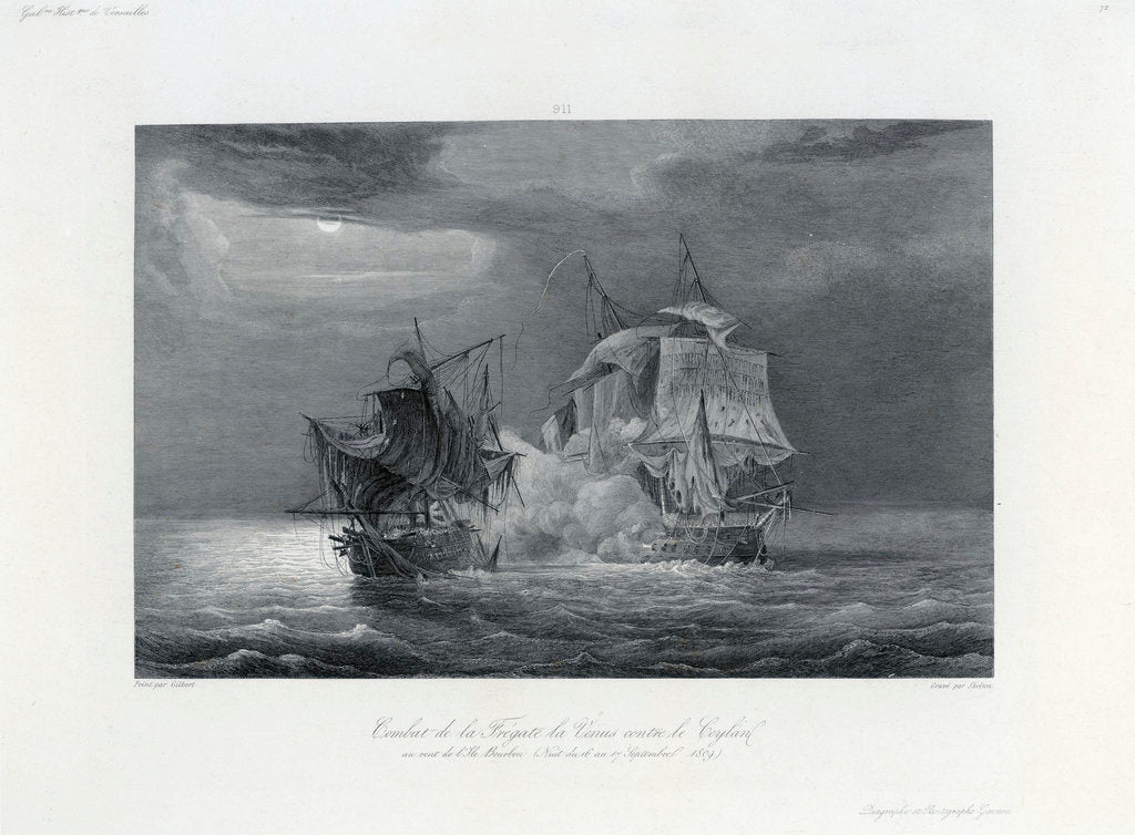Detail of Combat de la Fregate la Venus contre le Ceylon au vent de l,  Ile Bourbon (Nuit du 16 au 17 Septembre 1809). Galrie Histque de Versailles by Gilbert