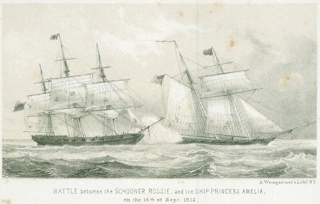 Detail of Battle between the schooner 'Rossie' and the 'Princess Amelia', 16 September 1812 by A. Weingartner