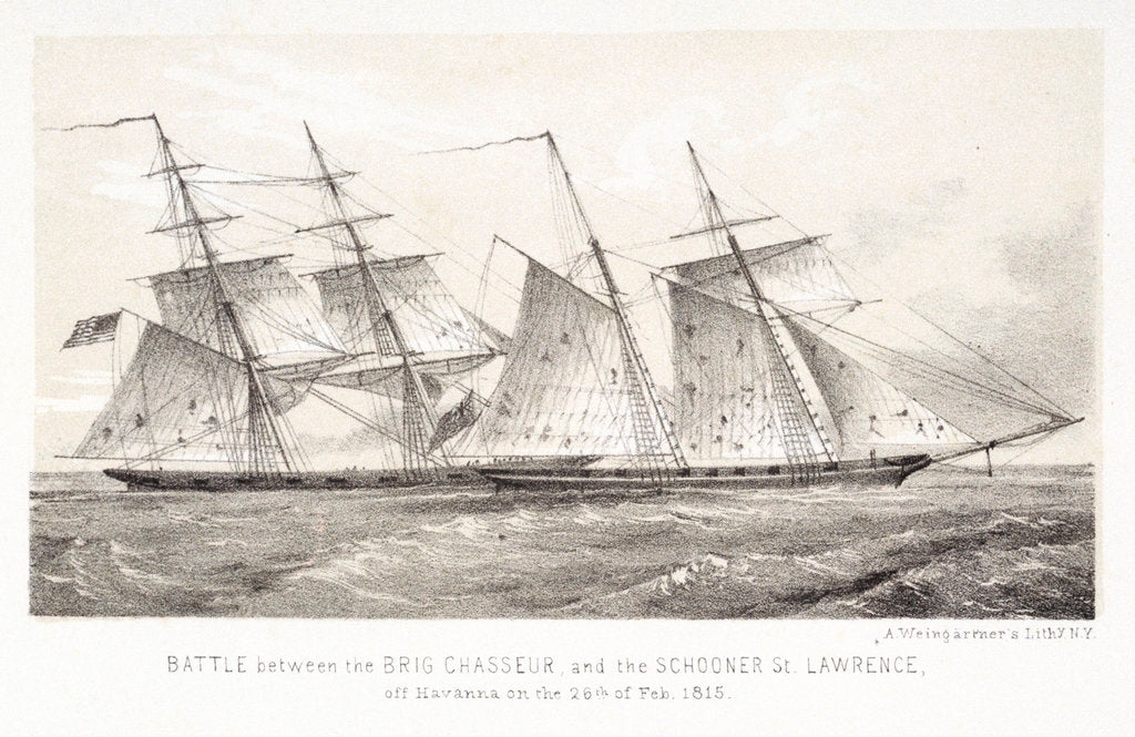 Detail of Battle between the Brig Chasseur and the schooner St. Lawrence, off Havanna on the 26th February 1815 by A. Weingartner