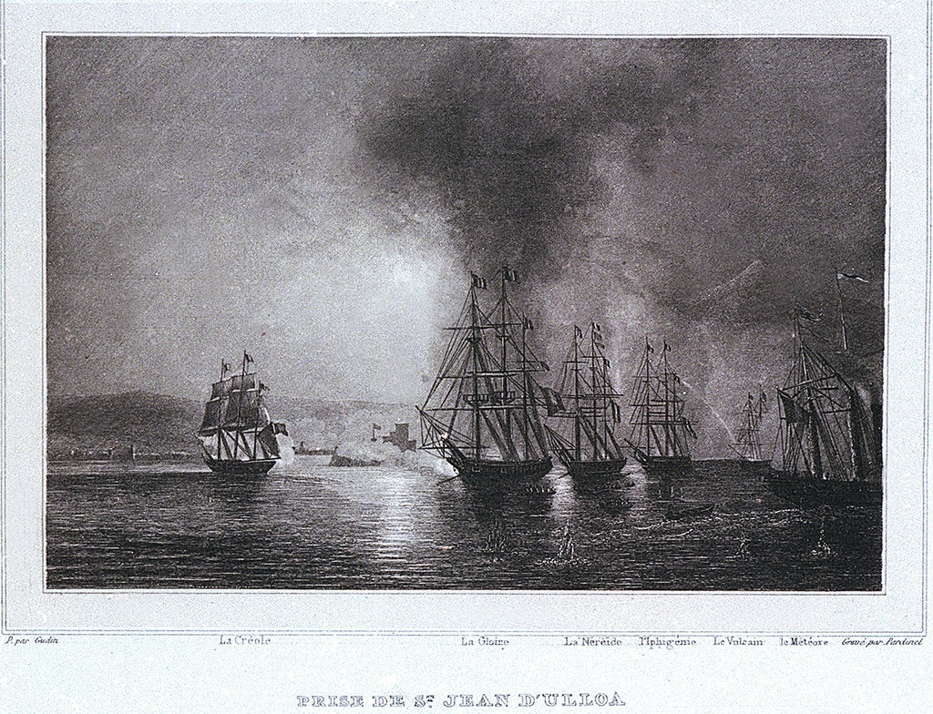 Detail of French squadron under De Joinville bombards St Juan de Ulloa in Mexico, 27 November 1838 by Gudin