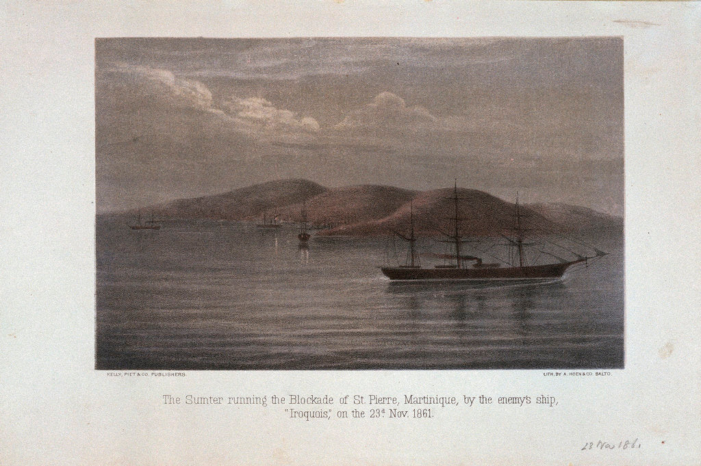 Detail of The 'Sumte'r running the blockade of St Pierre, Martinique, by the enemy's ship 'Iroquois', 23 November 1861 by A. Hoen