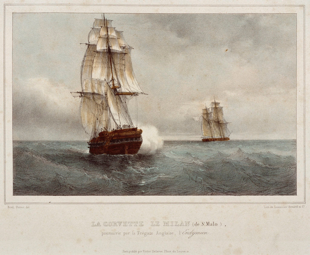 Detail of Le Milan' and the English frigate 'Endymion' by Ferdinand Victor Perrot