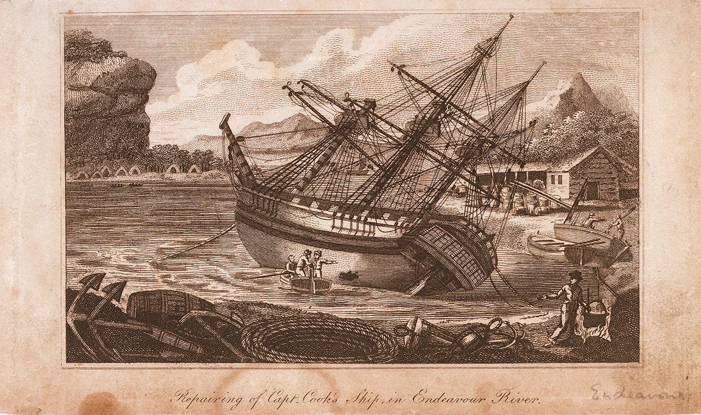 Detail of Repairing of Captain Cook's ship in Endeavour river by unknown