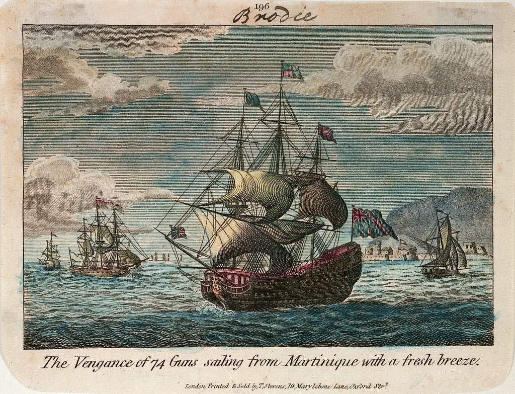 Detail of The 'Vengeance' sailing from Martinique with a fresh breeze by T. Stevens