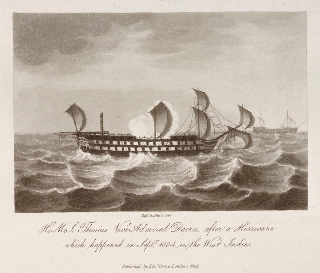 Detail of HMS 'Theseus' in a hurricane in the West Indies, September 1804 by Edward Burt