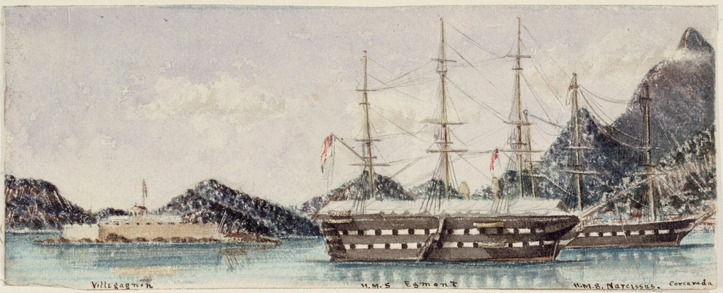 Detail of Villegagnon', HMS 'Egmont',  HMS 'Narcissus' and 'Corcavada' by T.C.D. Thompson