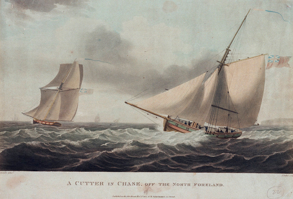 Detail of A cutter in chase, off the North Foreland by Thomas Whitcombe