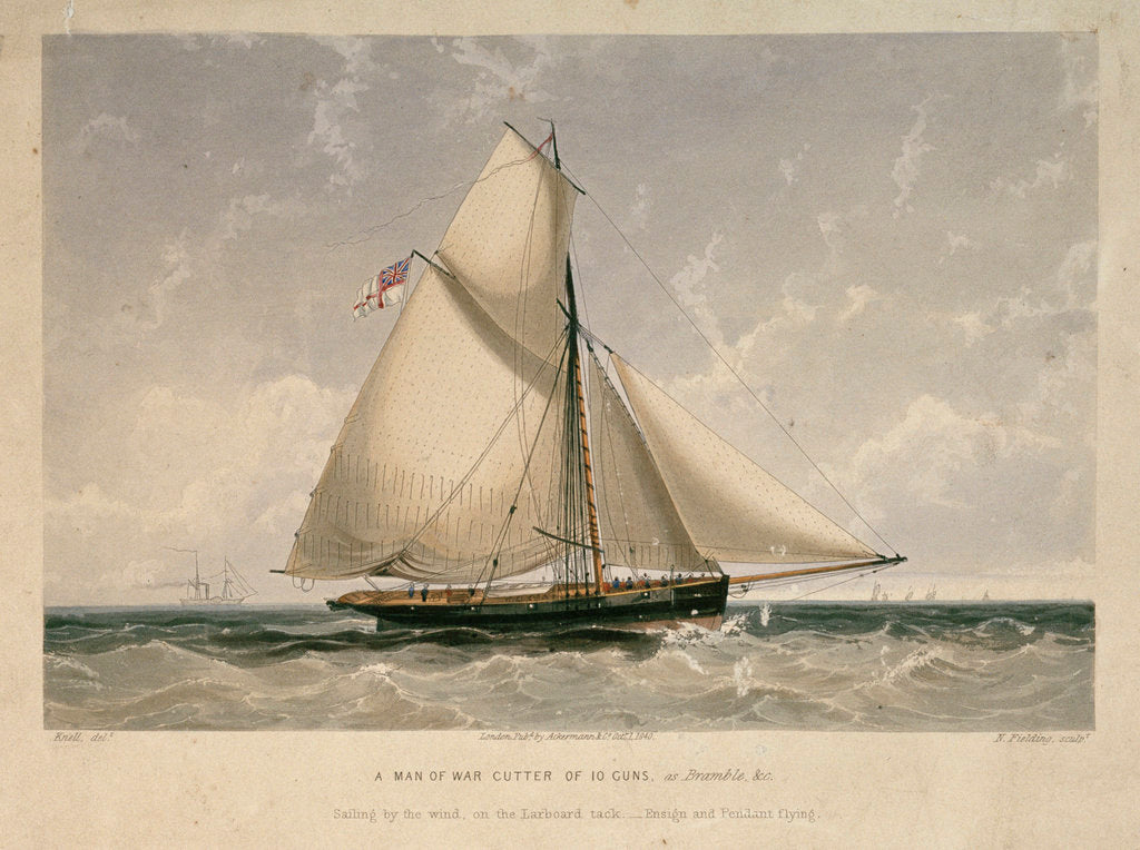 Detail of A man-of-war cutter of 10 guns by William Adolphus Knell