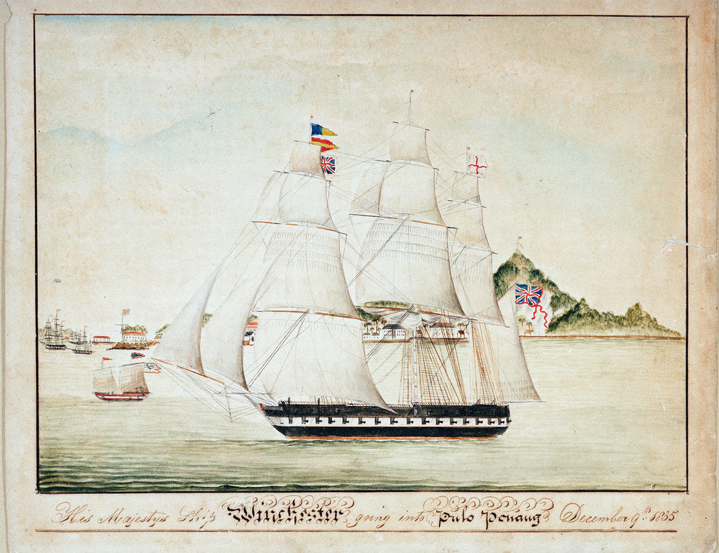 Detail of HMS 'Winchester' going into Pulo Penang, 9 December 1835 by unknown