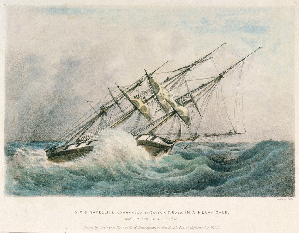 Detail of HMS 'Satellite' in a heavy gale, 28 February 1838 by Chetwynd Plowden Wood