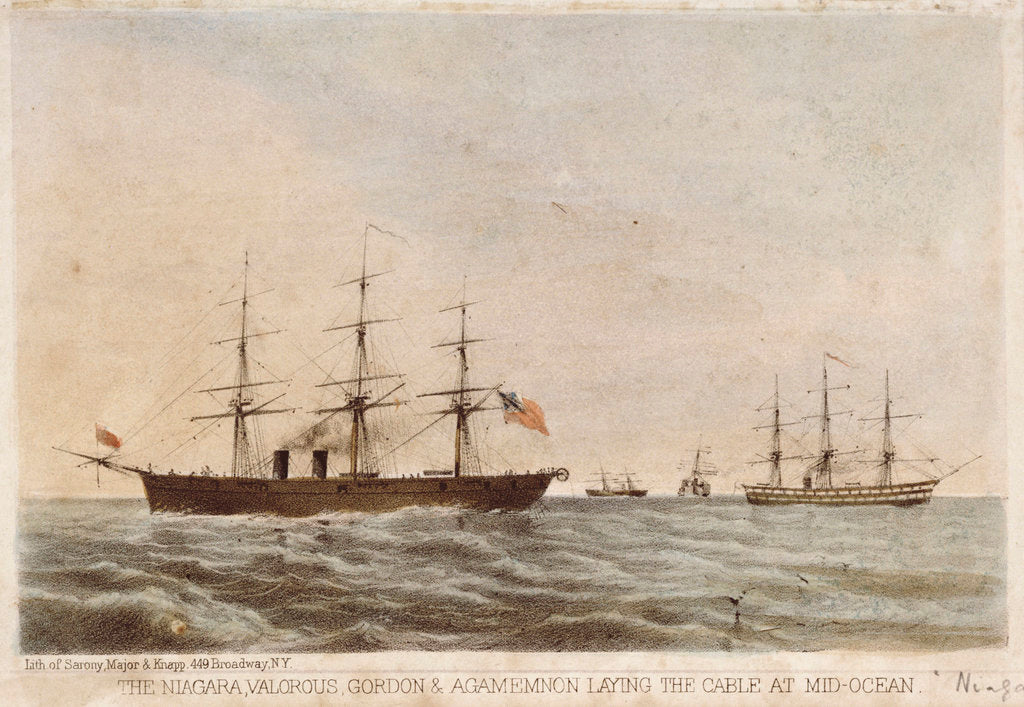 Detail of The 'Niagara', 'Valorous', 'Gordon' & 'Agamemnon' laying the cable at mid-ocean by Sarony