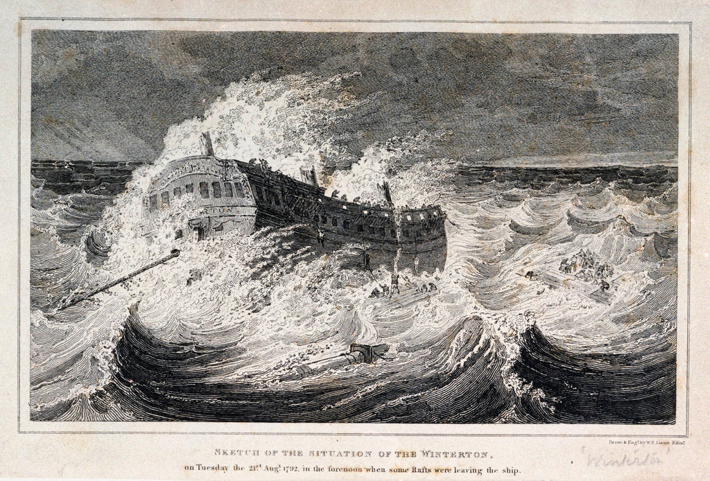 Detail of Sketch of the situation of the Winterton, on Tuesday the 21 August 1792, in the forenoon when some rafts were leaving the ship by William Home Lizars