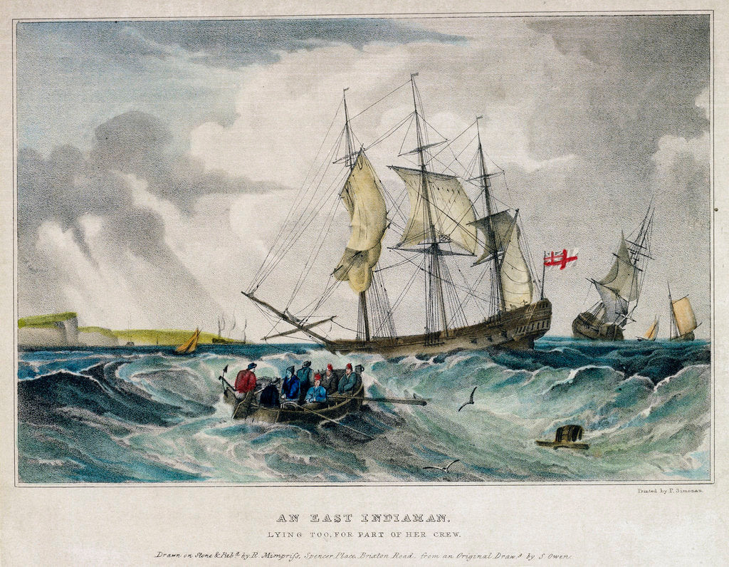 Detail of An East Indiaman lying too, for part of her crew by Samuel Owen