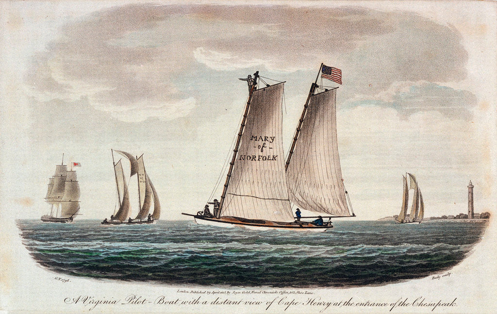 Detail of A Virginia pilot-boat with a distant view of Cape Henry at the entrance of the Chesapeake by G. T.