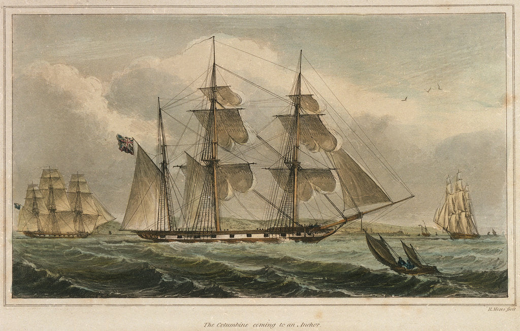 Detail of The 'Columbine' coming to an anchor by Henry Moses