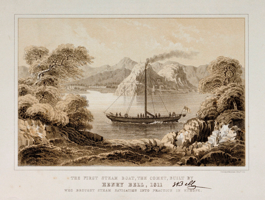 Detail of The first steam boat, the 'Comet', built by Henry Bell, 1811 who brought steam navigation into practice in Europe by Schenck