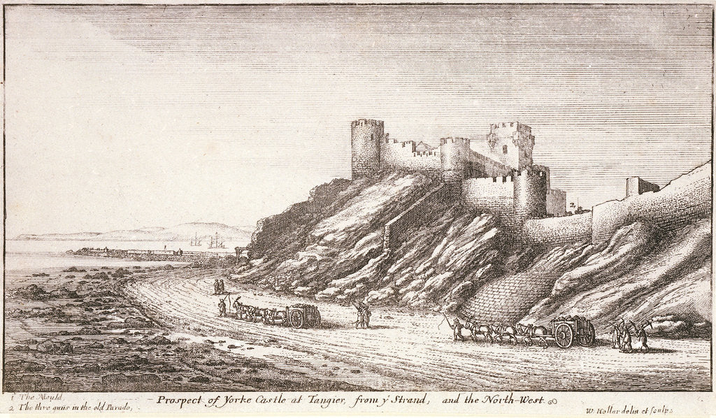 Detail of Prospect of Yorke Castle at Tangier, from y Strand, and the northwest by Wenceslaus Hollar