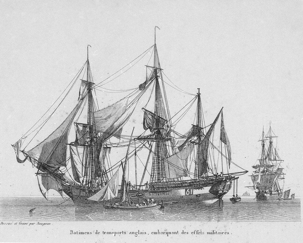 Detail of Batimens de transports anglais embarquant des effets militaires. Plate 32. in Collection de Toutes les Especes de Batimens... 3eme Livraison by Baugean