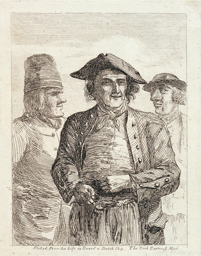 Detail of Life on board a Scotch ship. The cook, captain & mate by Paul Sandby