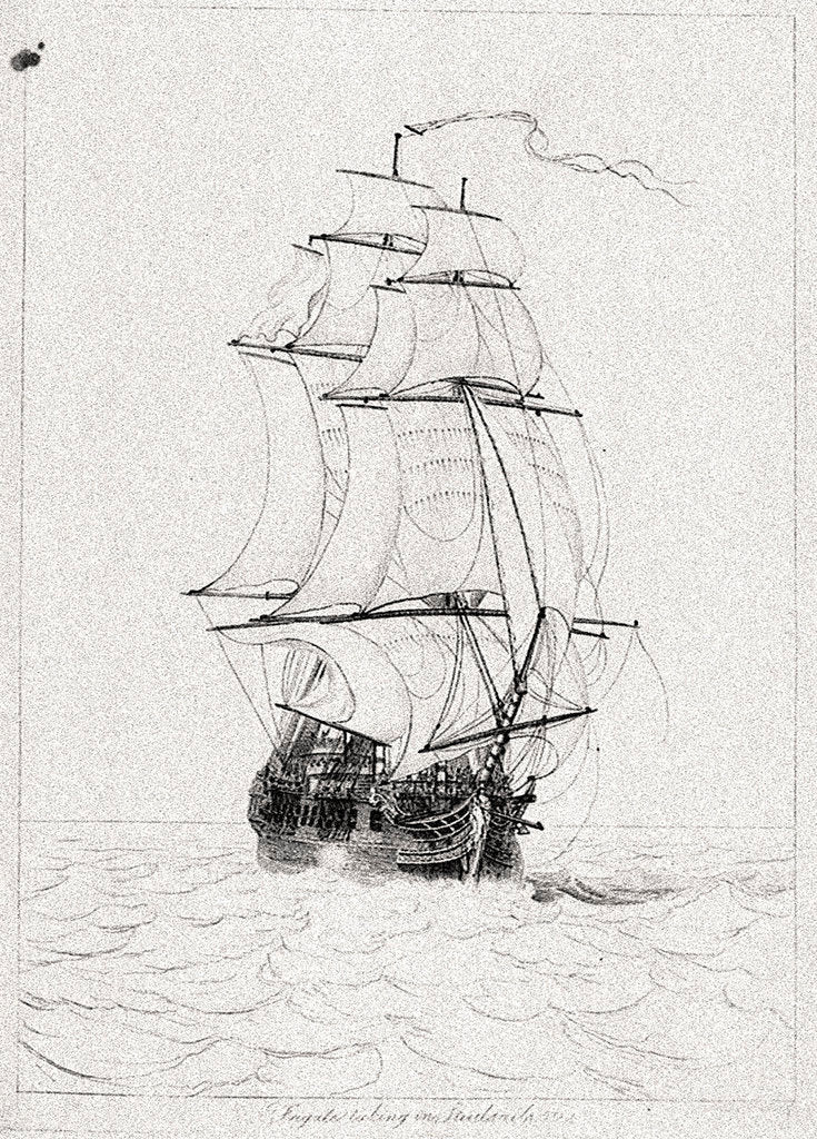 Detail of Frigate taking in studsails by Robert Pollard