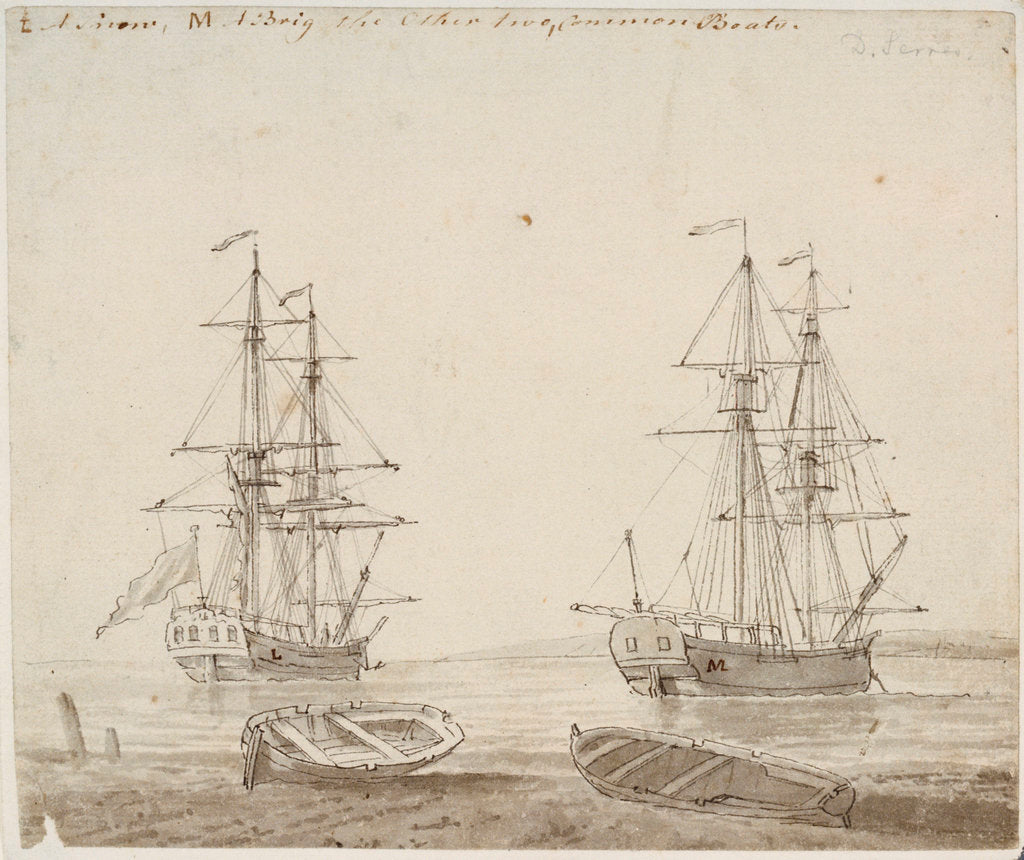 Detail of L. A Snow M. A Brig the other two, Common Boats by Dominic Serres