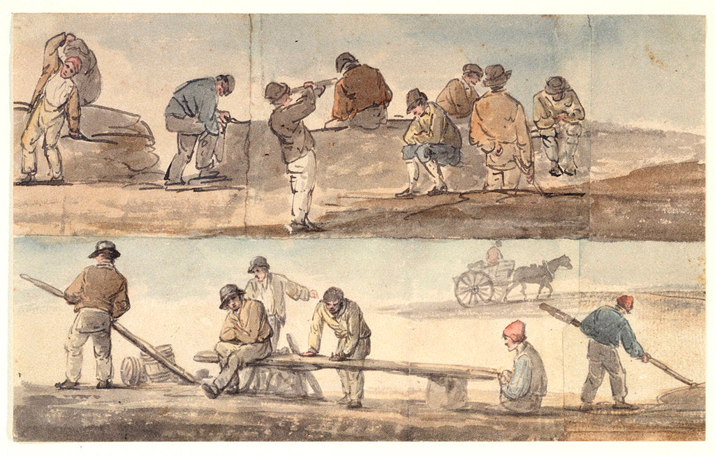 Detail of Fishermen on a beach, with horse-cart by William Payne