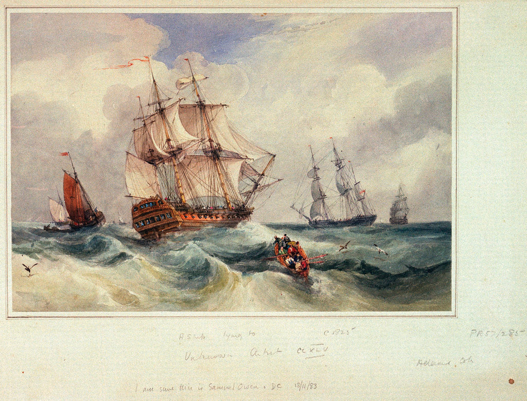 Detail of A ship lying to by Samuel Owen