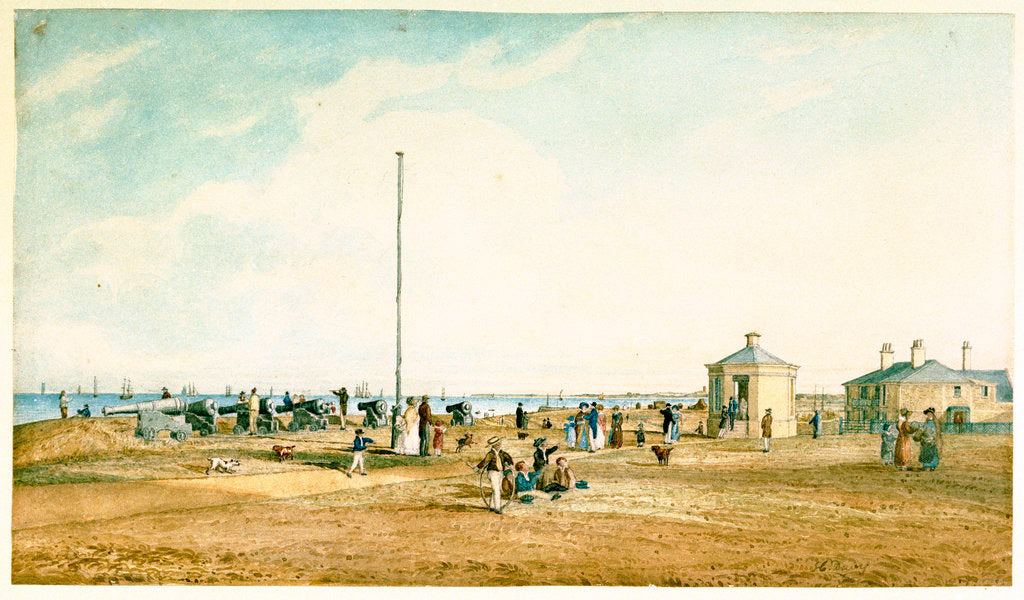Detail of View of coastal batteries, possibly Gun Hill, Southwold, Suffolk by Henry Davy