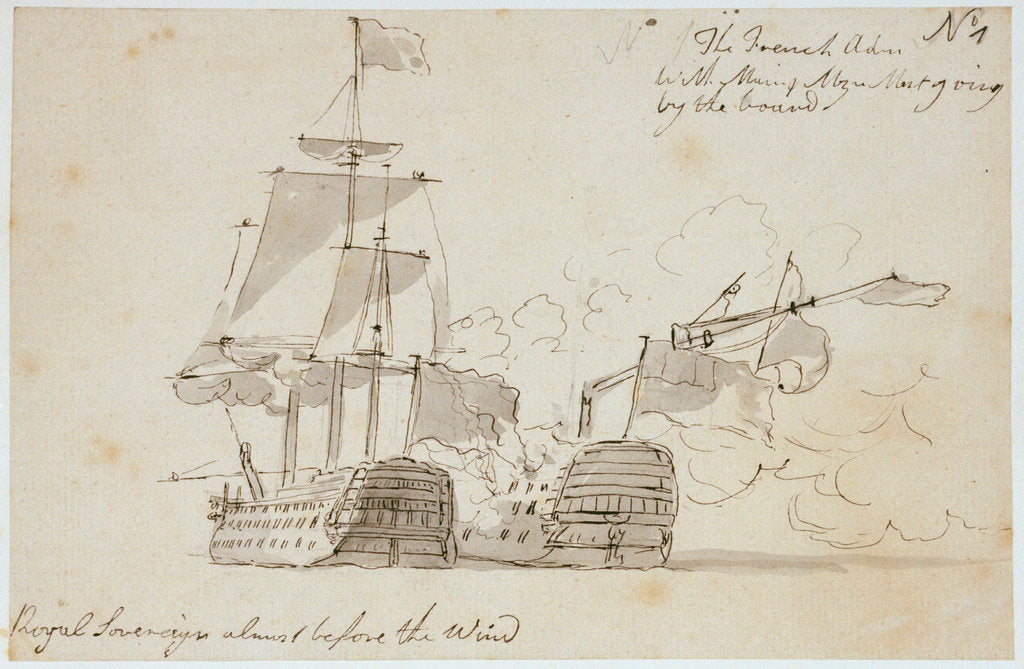 Detail of The Battle of the Glorious First of June, 1794; the 'Royal Sovereign' and the 'Terrible' (No.1) by Nicholas Pocock