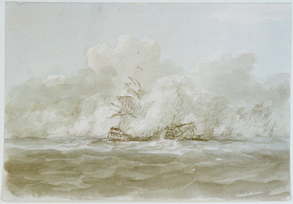 Detail of The Battle of the Glorious First of June, 1794; the 'Defence' (?) and 'Le Vengeur' by Nicholas Pocock
