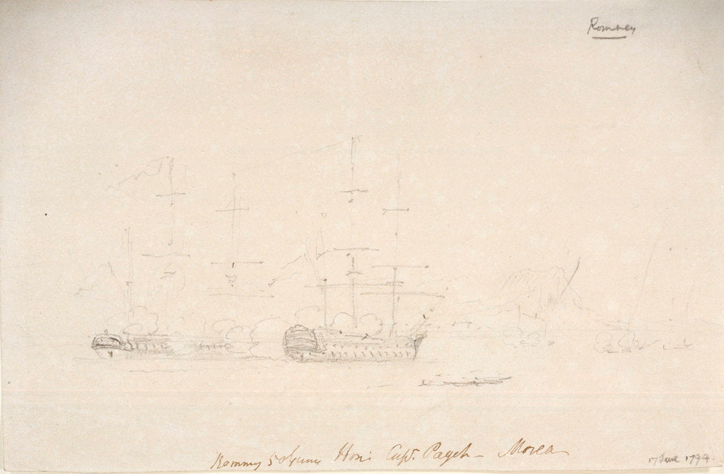 Detail of Romney 50 Guns Hon: Capt. Paget - Morea by Nicholas Pocock