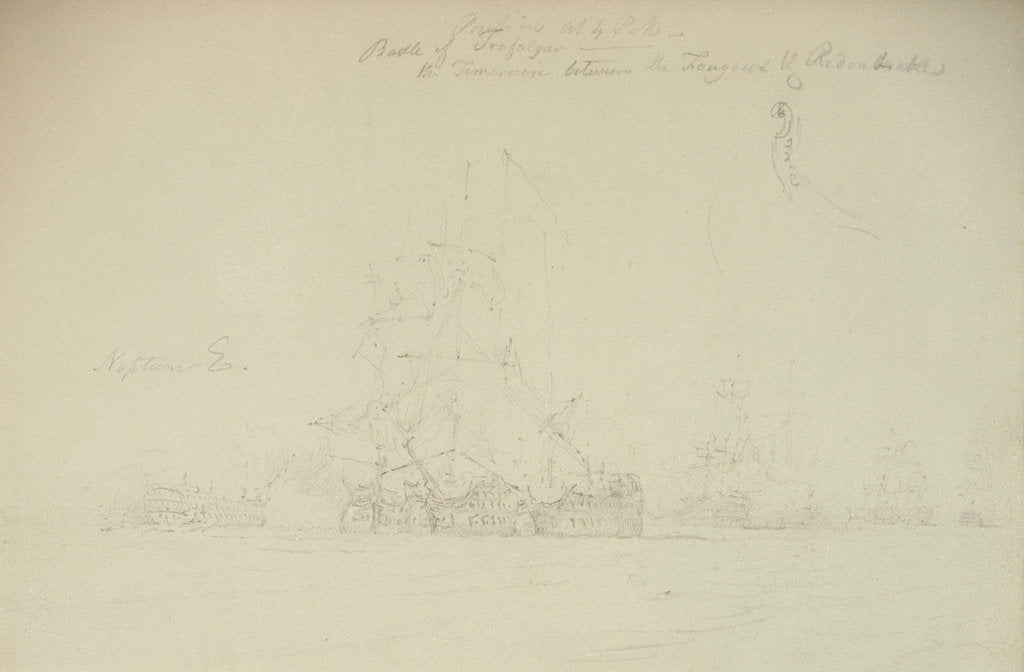 Detail of The Battle of Trafalgar, 21 October 1805: the 'Temeraire' between the 'Redoutable' and 'Fougeux' by Nicholas Pocock
