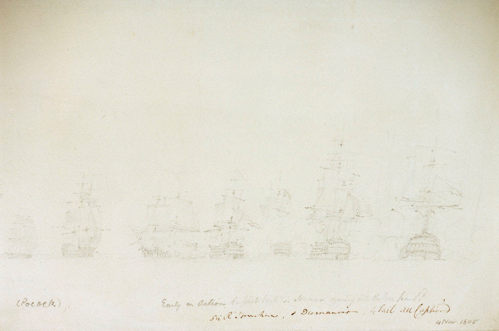 Detail of Early in Action. English - - - Namur coming into the line from Sd. Sir R Strachan & Dumanoir 4 Sail All Captured by Nicholas Pocock