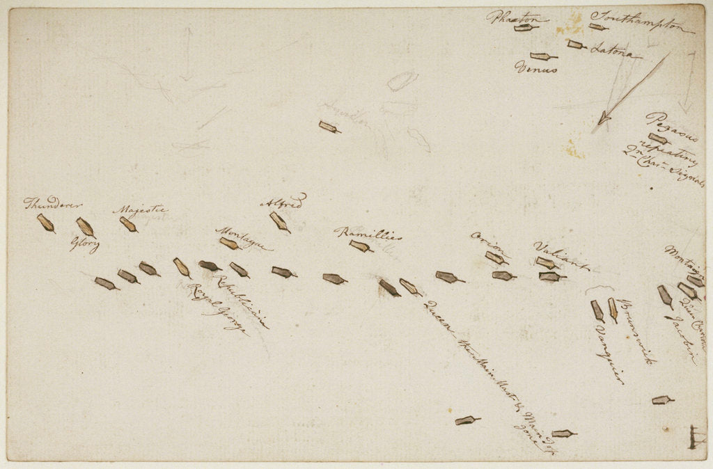 Detail of The Battle of the Glorious First of June, 1794; plan of the action by Nicholas Pocock