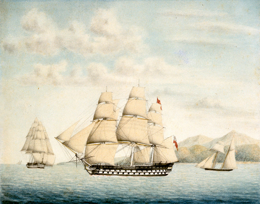 Detail of The Ganges sailing out of Rio de Janeiro by Samuel Hood Inglefield