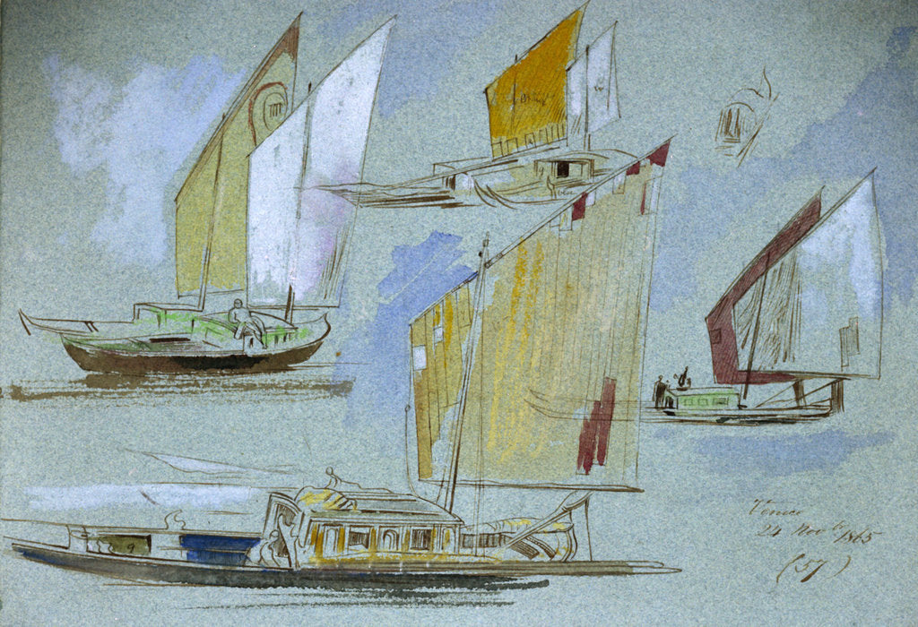 Detail of Studies of Venetian craft by Edward Lear