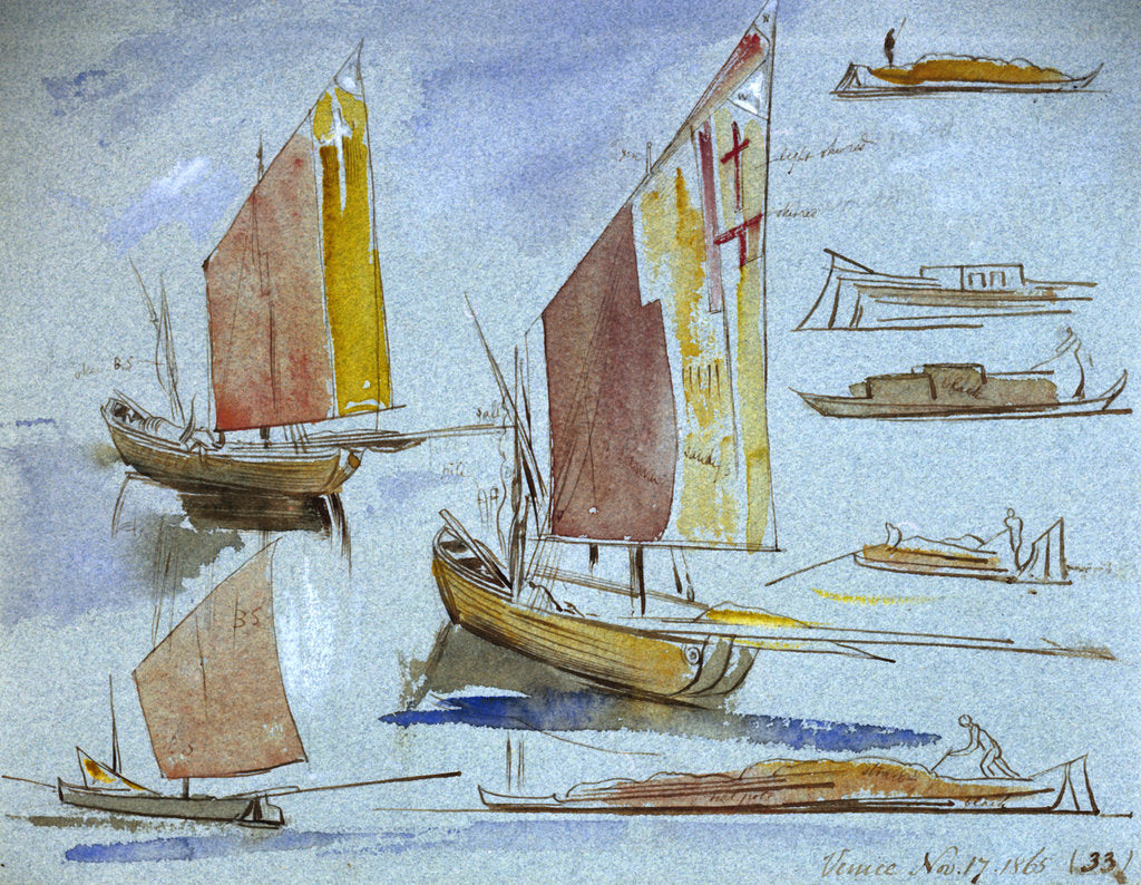 Detail of Studies of Venetian craft by Edward Lear